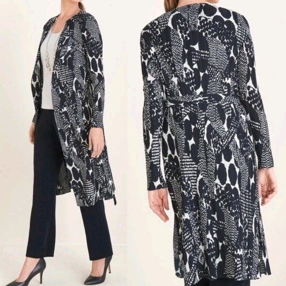 Chicos Travelers Collection NWT Pleated Print Jacket Duster Size 2. - Picture 1 of 12
